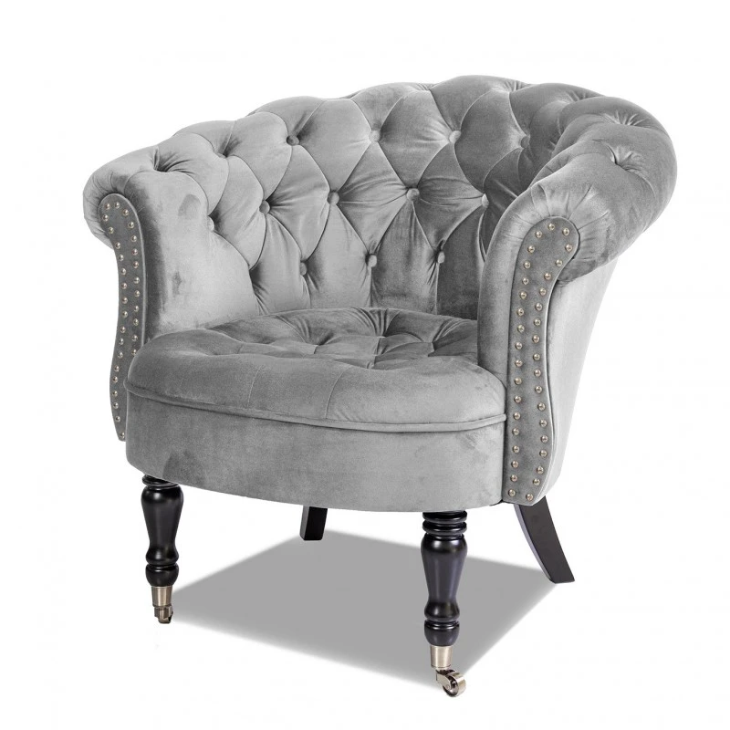 Фотьойл Честърфийлд Людовик, светло сиво кадифе